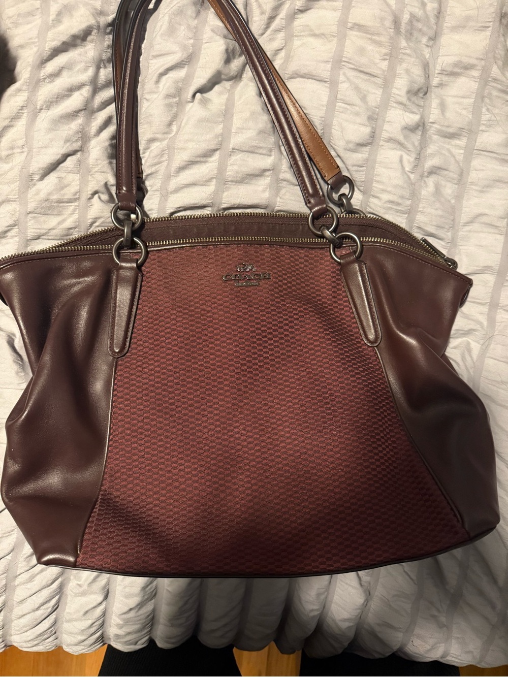 Coach Burgundy Leather & Fabric Tote